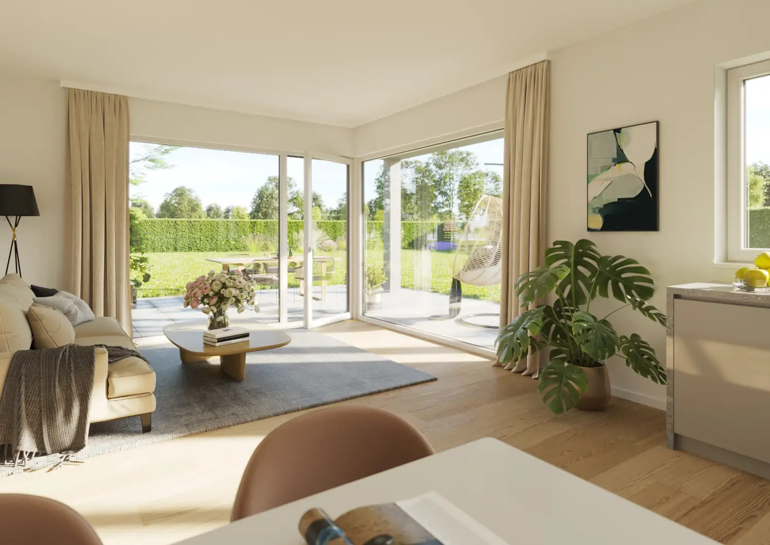Wohnzimmer mit Terrassenzugang (Visualisierung)